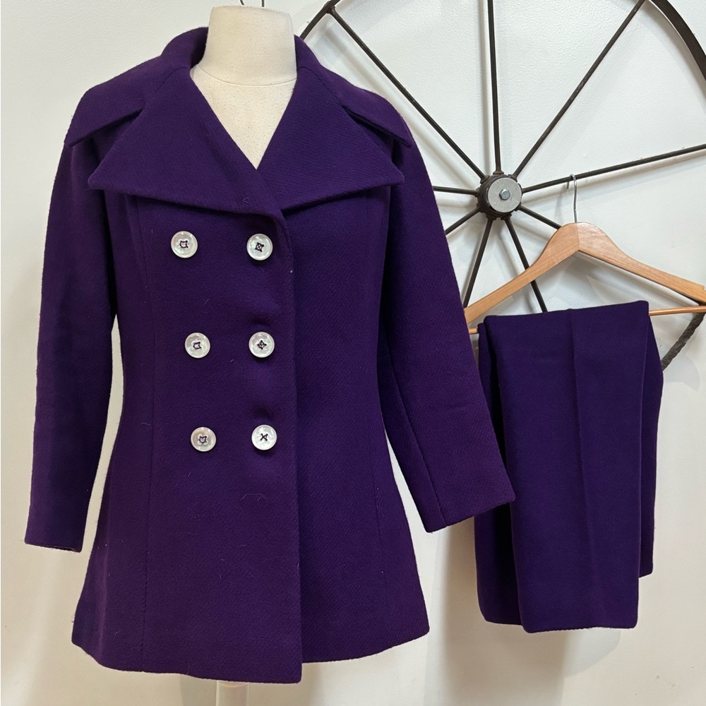 1970s union made purple thick wool jacket pant suit petite small